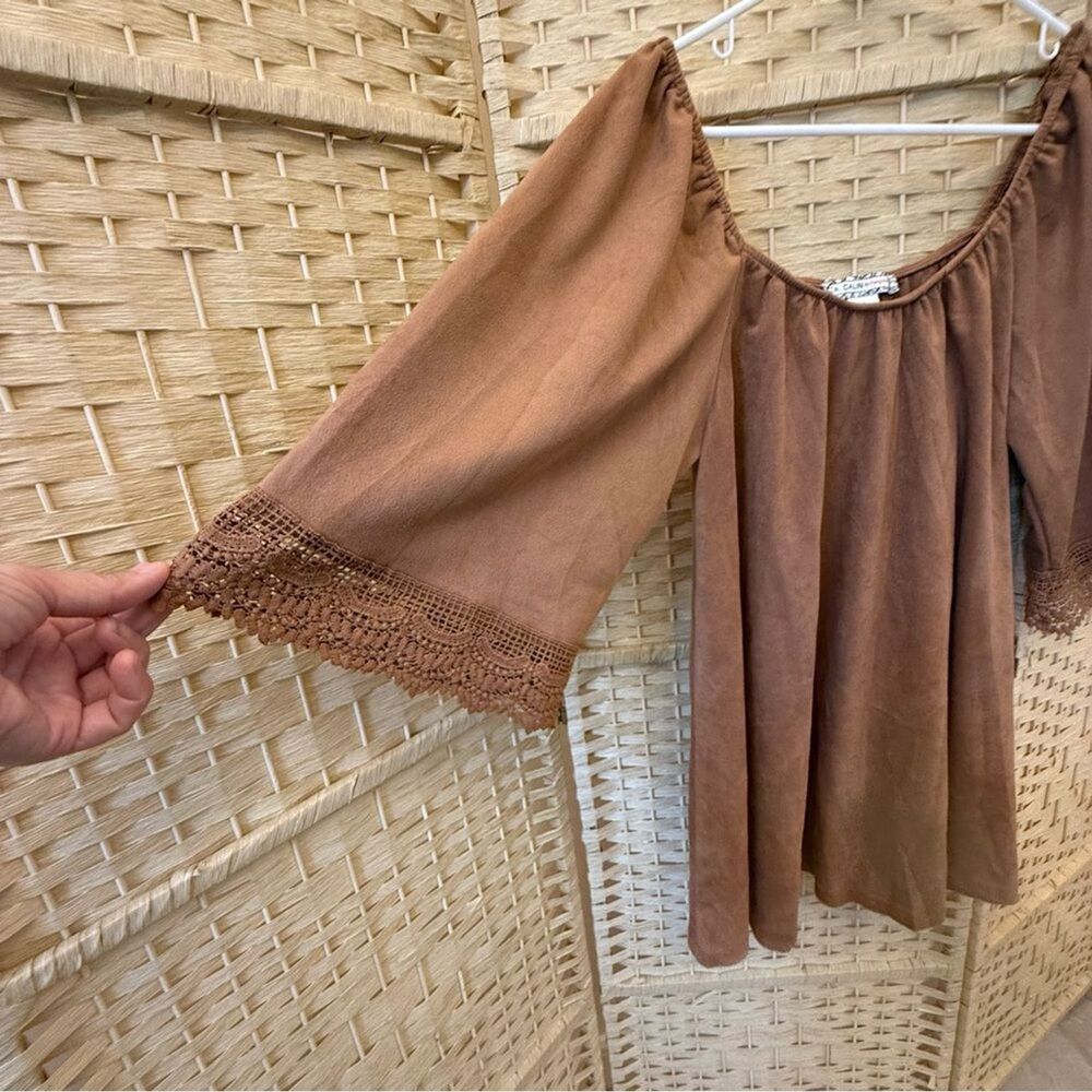 Flying Tomato Faux Suede Brown Embroidered Sleeves Loose fit  Mini Dress Small - Picture 9 of 9